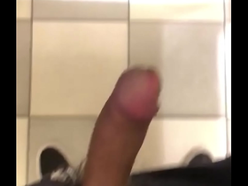 Asian guy jerking off in mall restroom