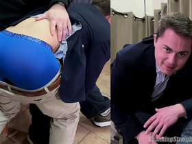 A straight boy goes over the knee for a hard spanking from a man